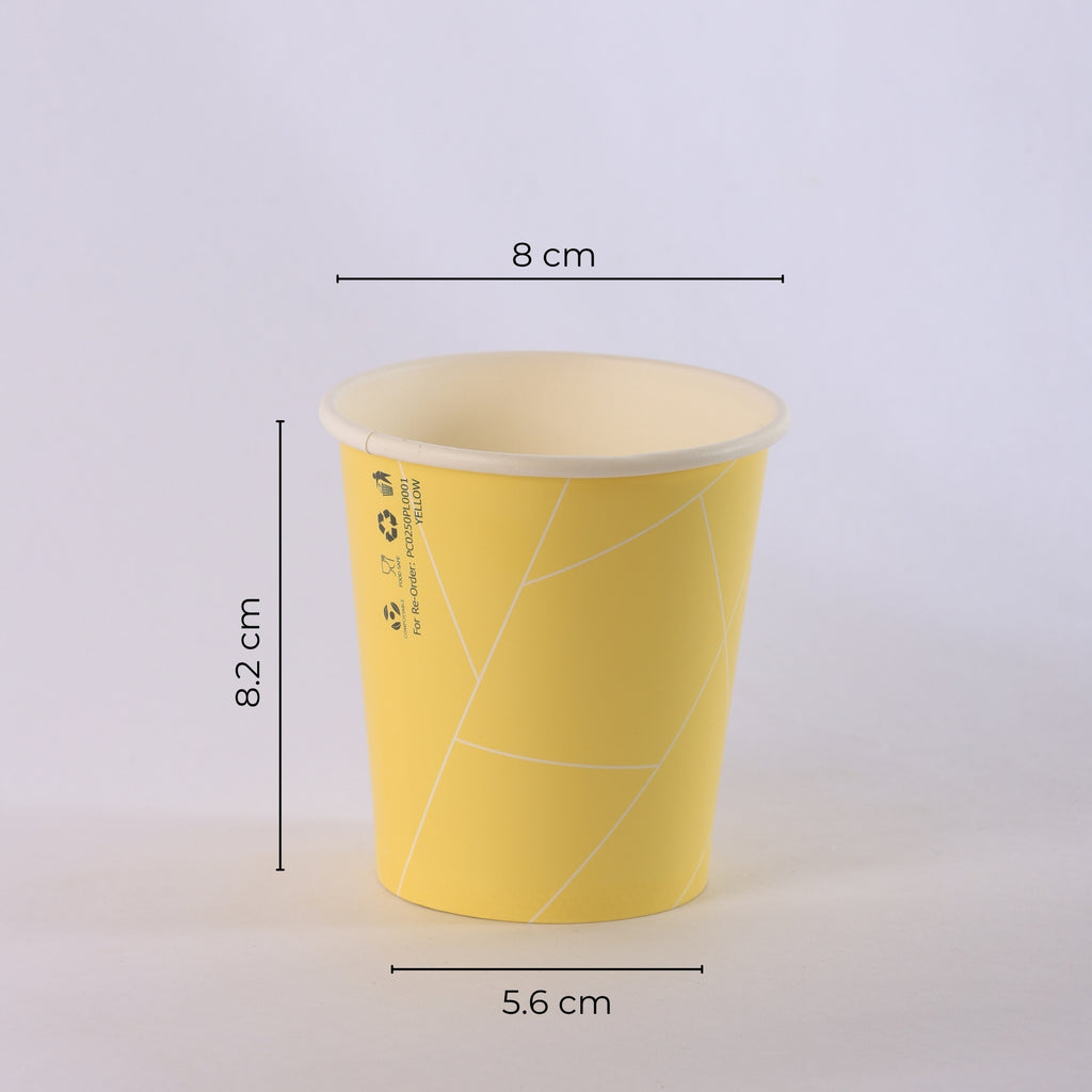 Paper Cup ( Single Wall ) - 250 ml - Yellow